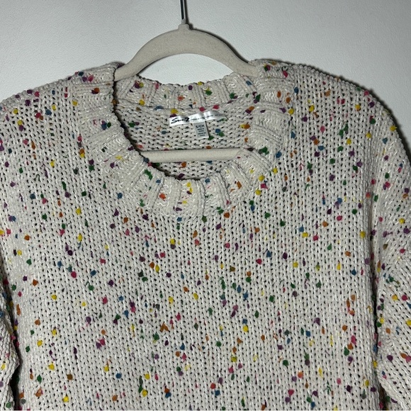 Seven 7 Chunky Popcorn Confetti Knit Sweater Cream High-Low Hem Size Small - Picture 3 of 8